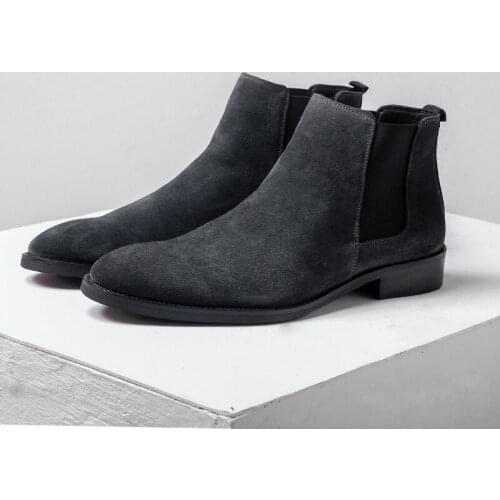 Winter Vintage Men Chelsea Boots High Quality Leather Side Zip Ankle Boots Fashion Pointed Toe Warm Plush Slip On Booties 38-44