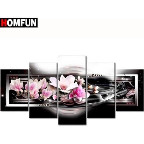 HOMFUN 5pcs Full Square/Round Drill 5D DIY Diamond Painting "Orchid peony lily" Multi-picture Combination Embroidery 5D Gift