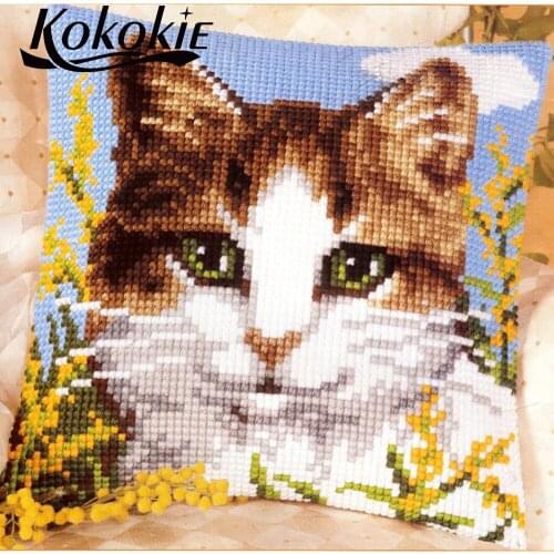 Handicraft cross stitch set sales embroidery yarn needlework set diy knitting needles kits for pillowcase cartoon cat mats