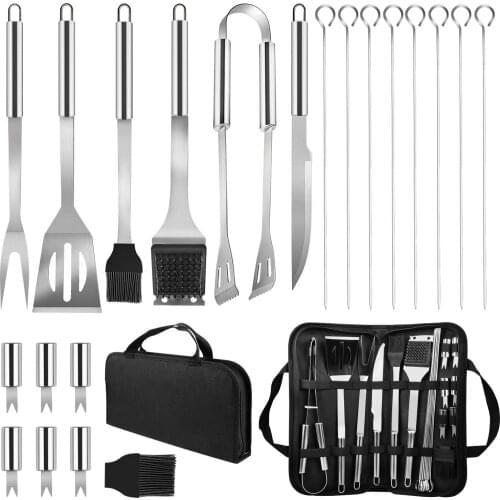 21Pcs BBQ Grill Tool Set Heavy Duty Stainless Steel Kitchen Kit with Tongs Shovel Fork Knife Gift Of Outdoor Barbecue Party