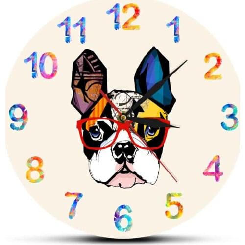 Sunglasses Acrylic Wall Hanging Clock Portrait of French Bulldog Wearing Puppy Pet Store Decor Wall Watch Bulldog Lover Gift
