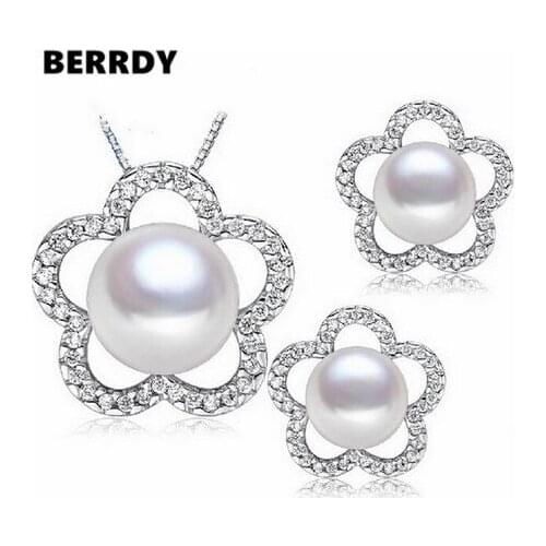 REAL PEARL Freshwater Pearl Jewelry Set Bridal Wedding Jewelry Set 4 Color Necklace Earrings Set with Cultured Pearl