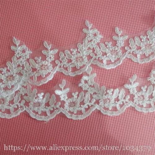 Delicate 9Meters 9.5cm Ivory, White Sparkling Sequin Codring Fabric Flower Venise Venice wedding dress headwear Lace Trim LA281