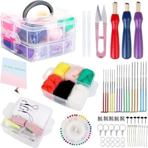 Nonvor 117Pcs Color Felting Kit Fibre Roving High Wool Craft Material Handcraft with Needles Tools DIY Art Handwork Starter Kit