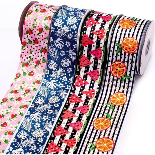 New 75mm 3" 10yards dots gold foil with grosgrain ribbon fruit thermal transfer printed