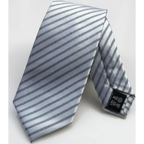 2016 New Handmade Silvery Mens Ties Classic Business Diagonal Stripes Polyester Tie Factory Directly Supply Men Stripe Necktie