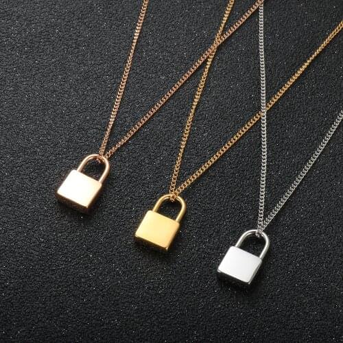 Luxury Mini Flat Lock Necklace Padlock Pendant Necklace For Women Stainless Steel Necklaces Jewelry Gifts