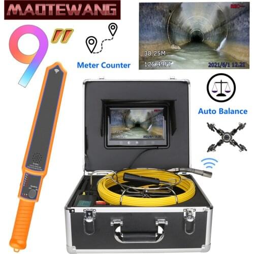 9"Monitor Meter Counter Auto Self Leveling 512HZ Pipe Locator Sewer Pipe Inspection Video Camera with 22MM IP68 HD1000TVL Camera