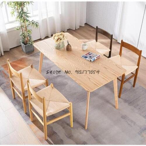 Nordic Rope Chair Dining Chair Modern Simple White Wax Solid Wood Restaurant Hotel Japanese-style Chair