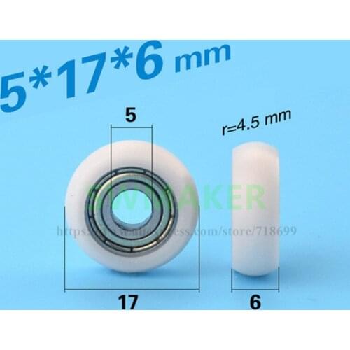 SWMAKER 5*17*6mm R type plastic nylon package pulley with 605 bearing for 3D printer flat Flat roller wheel