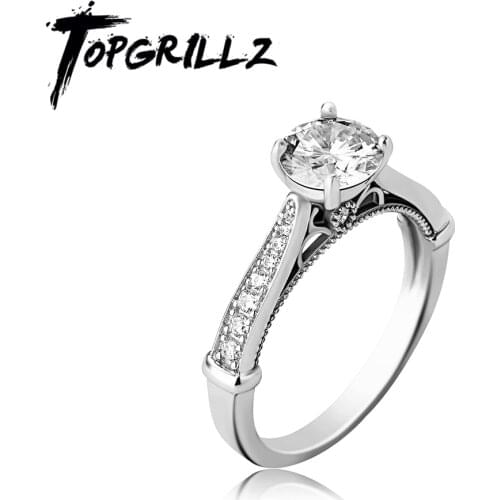 TOPGRILLZ 925 Sterling Silver Moissanite Ring 1ct D Color Round Cut Simple Engagement Moissanite Ring Fine Jewelry For Women