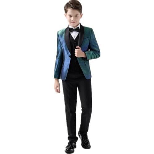 Formal Dress Suit Sets Flowwer Boys Blazer Vest Pants Shirt Tie 5pcs Outfits Kids Wedding Party Piano Performance Host Costume