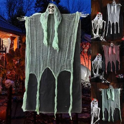 Halloween Hanging Skull Head Ghost Luminous Haunted House Escape Horror Ornament Halloween Decor For Home Terror Scary Props New