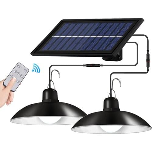 Remote Control Solar LED Light Outdoor Double Head Solar Pendant Light Wall Lamp Outdoor Solar Lamp For Camping Street Garden