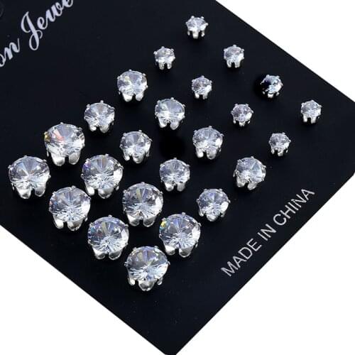 Korean fashion Vintage Cubic Zirconia Stud Earrings set for Women Piercing Silver Color Earrings Jewelry Accessorie Brincos 2020