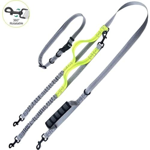 1 Drag 2 Dog Walking Leash Double Leashes Reflective Nylon Adjustable Leashs Double-padded Handle For small Medium Large Dogs