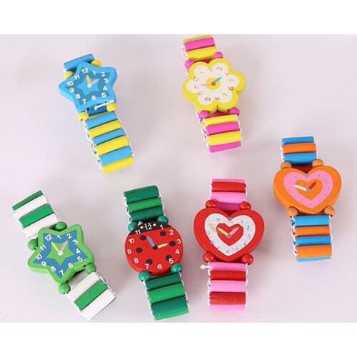 1 Pcs Creative Cartoon Wooden Watch Toy Handmade Elastic Simulation Wristwatches Bracelet Party Favors Kids Gift