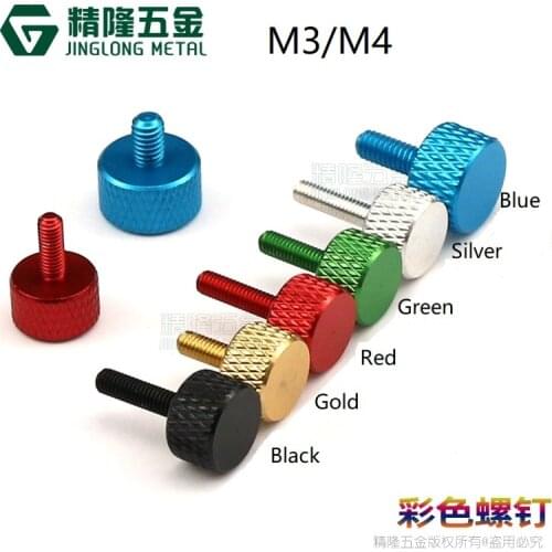 10pcs M3/M4 Aluminum Step Thumb Screw Computer Case Screw Knurled Hand Screws Anodized Color DIY adjustment screws