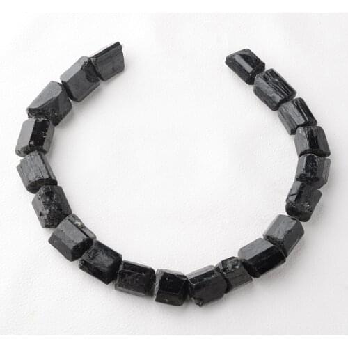 18-20x18-23mm Natural Genuine Raw Mineral Black Tourmaline Hand Cut Nugget Loose Rough Matte Faceted Beads 15"