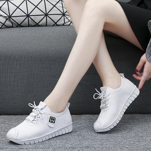 Plus Size Women Sneakers Pu Leather Casual Shoes Woman espadrilles Lace Up Woman Flats White Whoes Black Zapatos Mujer 7988G