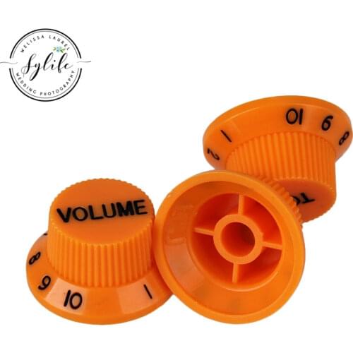 3 x 5.5mm Dia Hole 1 Volume 2 Tone Electric Guitar Bell Hat Knobs Plastic Orange
