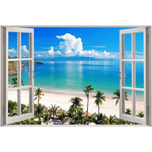 5D DIY Full Square Drill Diamond Painting Scenery Sea Beach Window Outside 3d Mosaic Diamant Embroidery Wedding Room Decoration