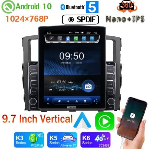 9.7" Vertical Tesla Android 10 Car Media Radio GPS DSP PX6 4+64G For Mitsubishi Pajero V97 V93 2007-2019 360 Camera Android auto