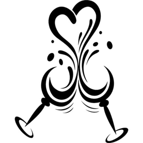 12.8cm*16.1cm Wine Glasses Heart Love Fashion Car Sticker Decor Car Styling Black/Silver S3-6985