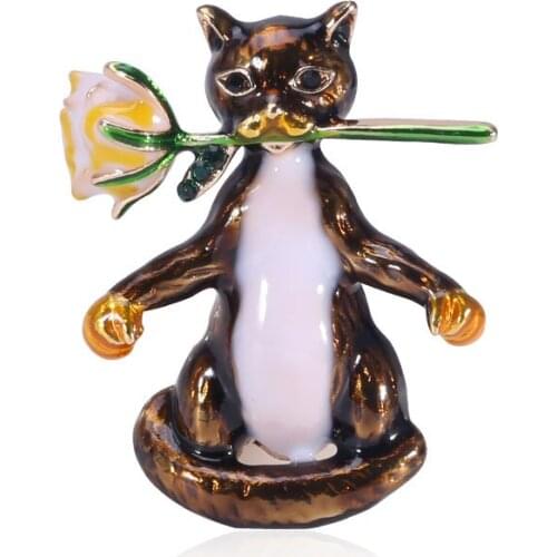Han edition hot cute cartoon alloy drip nozzle bite cat rose brooch brooches deserve to act the role of a pin