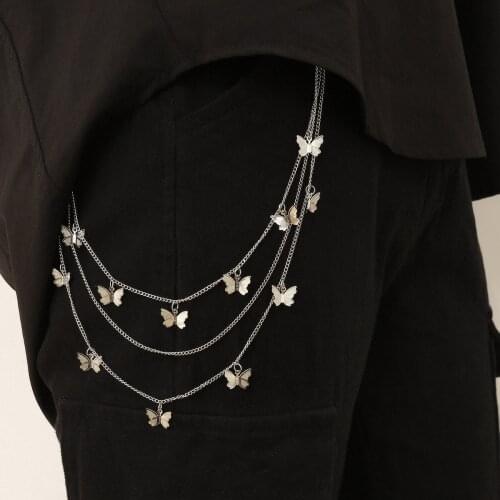 Hip Hop Punk Street Butterfly Belt Waist Chain Male Womens Pants Multi Layer Crochet Hook Trousers Jeans Pendant Jewelry