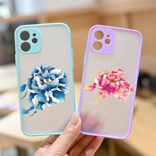 Flower Peony Floral Phone Case for Iphone 12 Mini 11 Pro Max XS Max XR X XS 7 8 Plus 6 6s Plus Clear TPU Matte Hard PC Cover