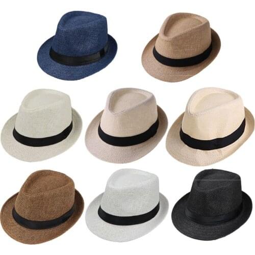 Children Kids Summer Beach Straw Hat Jazz Panama Trilby Fedora Hat Gangster Cap Outdoor Breathable Hats Girls Boys Sunhat E06F
