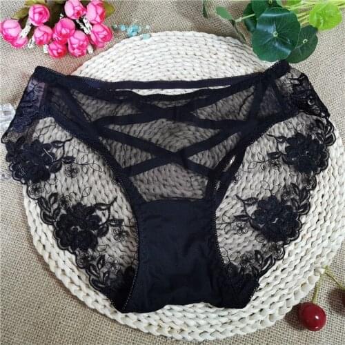 French Hollow Out Mesh Lace Underwear Women Sexy Panties Bow Plaid Transparent Briefs Seamless Lingerie Solid Thongs