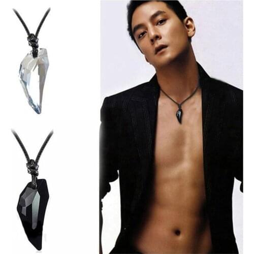 OCTBYNA Fashion Spike Wolf Tooth Crystal Pendant Leather Rope Necklace For Men Cool Vintage Necklace For Unisex Women Jewelry