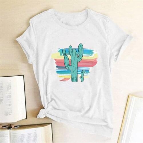 Summer Gift for Girlfriends Harajuku Fashion Graphic Tees Women Colored Cactus T-shirt Slim Fit Cute Girls Tshirts Tees & Tops