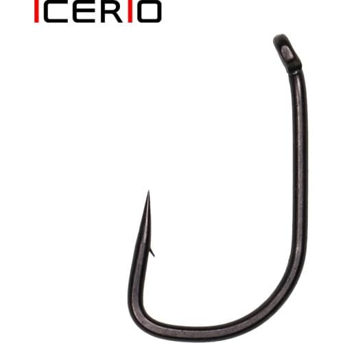 ICERIO 30PCS Matt Black High Carbon Steel Carp Fishing Hook Bent Eye Micro Barb Pop-up Rig Fishhook