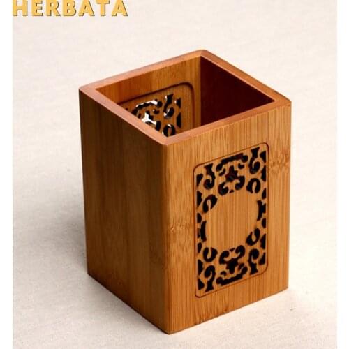 Creative Classical Chinese Style Bamboo Pen Holder Office Supplies Stationery Storage Tube