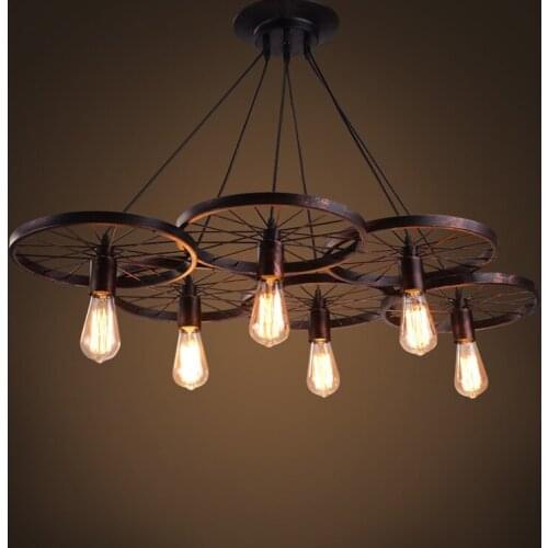 Loft creative personality retro industrial wind Pendant Light restaurant bar cafe American village wrought iron wheel lamps
