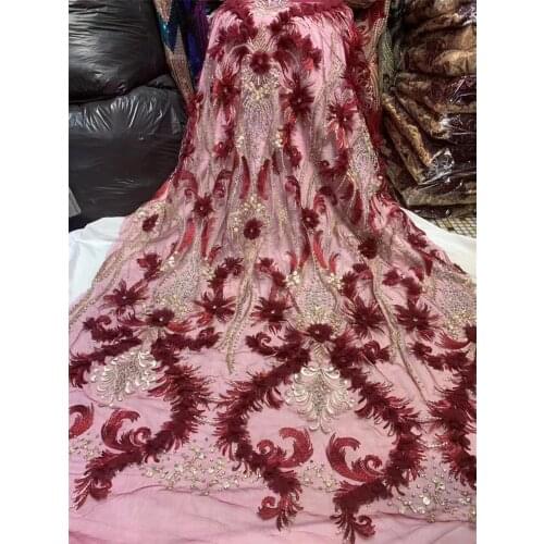Lace Fabric In Nigeria, 3D Flower Lace Fabric With Beads, Latest Lace Fabric High Quality Lace H3642
