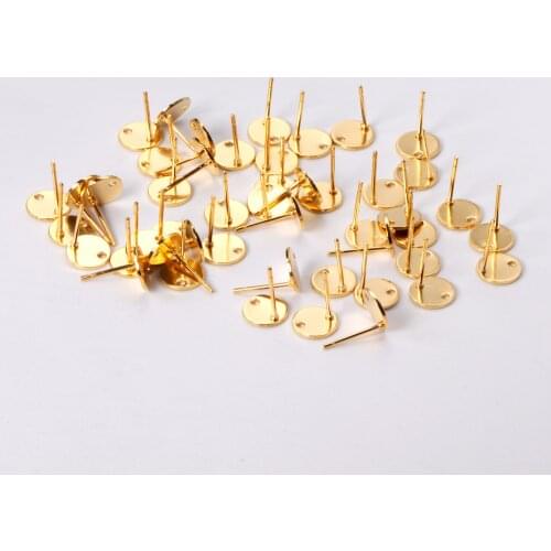 ASON 100 Pcs/Lots Small Ear Studs Round Shape With Holes Stainless Steel Base Setting Connector For DIY Jewelry Making Supplies