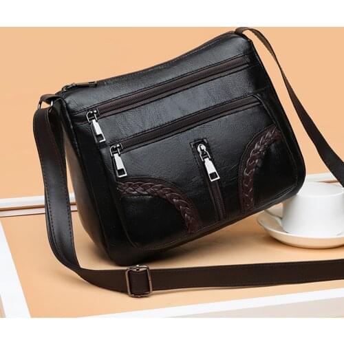 Fashion Mother Braided PU Leather Shoulder Messenger Bag Portable Multi-Pocket Solid Color Handbags Casual Street Shopping Purse
