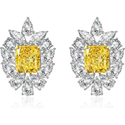 Popular Wholesale Cute 6.0ct/2p 8.5*7.5mm Simulated Yellow Diamond 9K Gold Jewelry Fashion Earrings