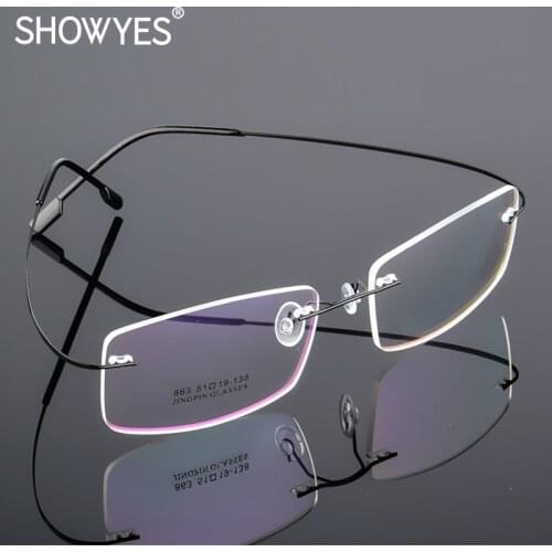 Men Rimless Glasses Frame Business Style Prescription Eyeglasses Optical Lens Ultralight Vintage Male Frame Computer Glasses 812