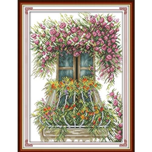 Window sill flower cross stitch kit aida 14ct 11ct count print canvas cross stitches needlework embroidery DIY handmade