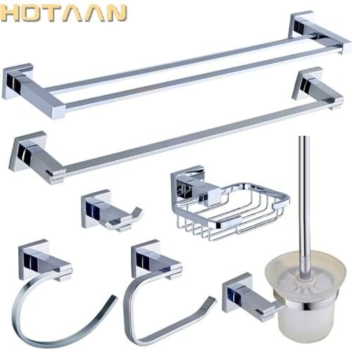 Stainless Steel Bathroom Hardware Set Chrome Polished Toothbrush Holder Paper Holder Towel Bar Bathroom Accessories Square Shape