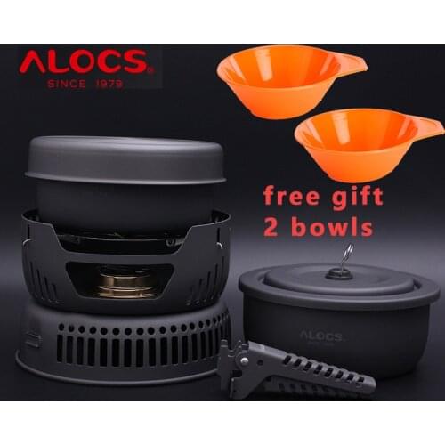 ALOCS 10 in 1 Alcohol Outdoor Portable travel tableware set camping Cookware bowl sets with pan gripper pot stove CW-C05