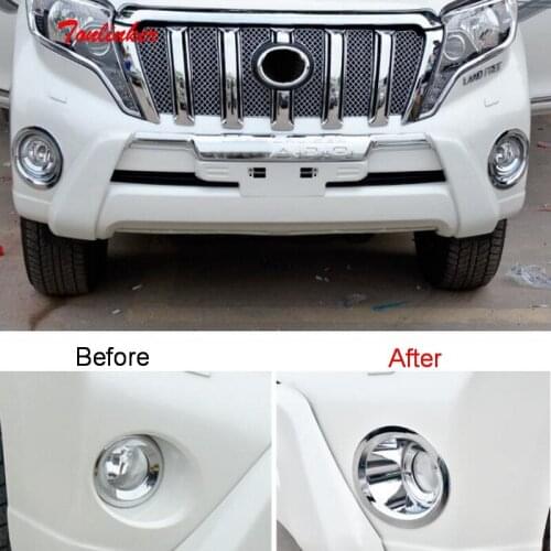 Tonlinker Exterior Front fog lamps Cover case Stickers for Toyota Prado 2010-16 Car styling 2 PCS ABS Chrome Cover stickers