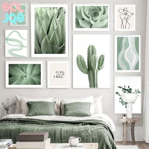 Wall Art Canvas Painting Cactus Agave Plant Leaves Abstract Lines Nordic Posters and Prints Wall Pictures for Living Room Decor