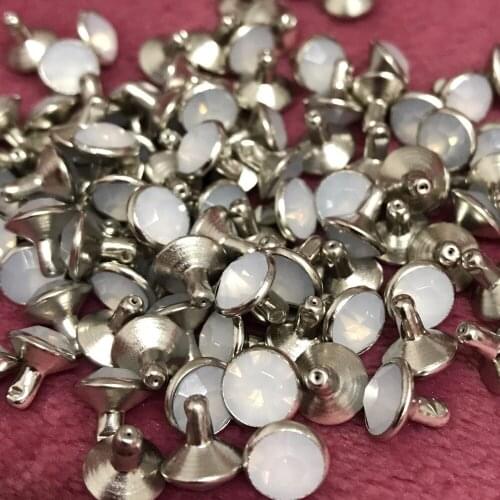 New Coming DIY 100PCS 8MM White Opal Rivets Snow Opal Acrylic Crystal Rivets Leather Craft Punk Studs Fit Belts Bags DIY Making
