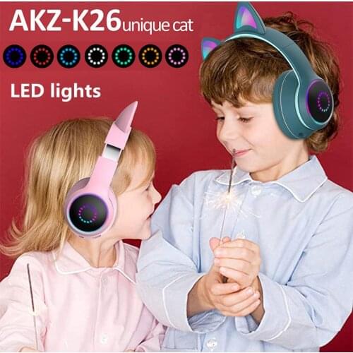 New RGB wireless bluetooth cat ear headphones with mic subwoofer game girl child headset support TF card